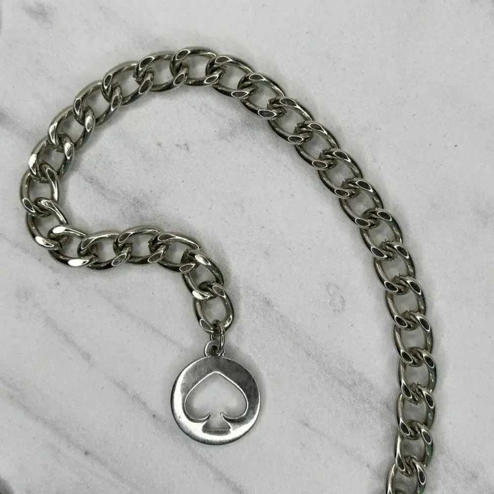 Kate Spade Silver Tone Curb Chain Spade Logo Charm Station Belt One Size (OS) ✨